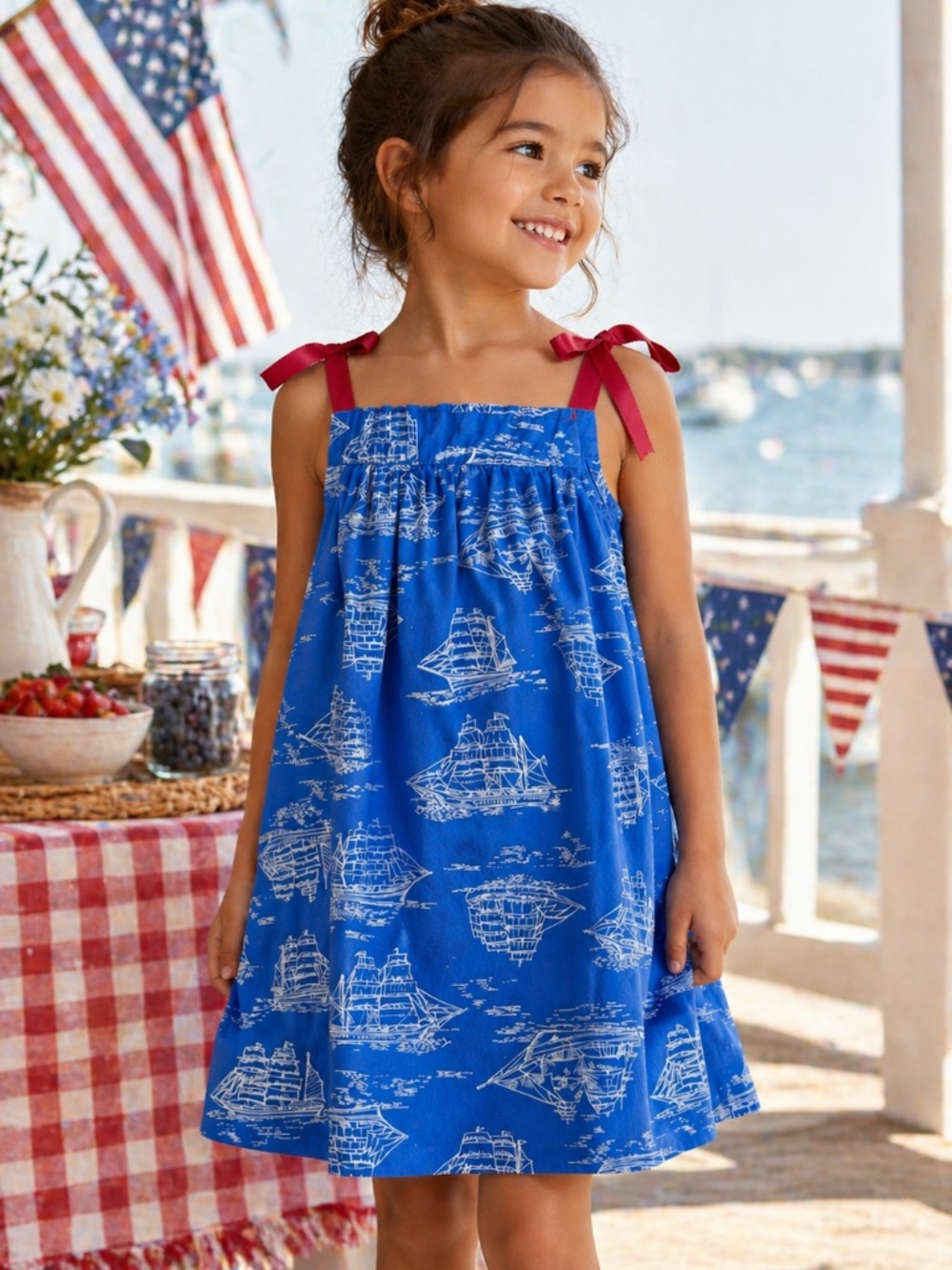 Hanna Andersson Blue Nautical Print Pillowcase Dress‎ "Seven Seas"